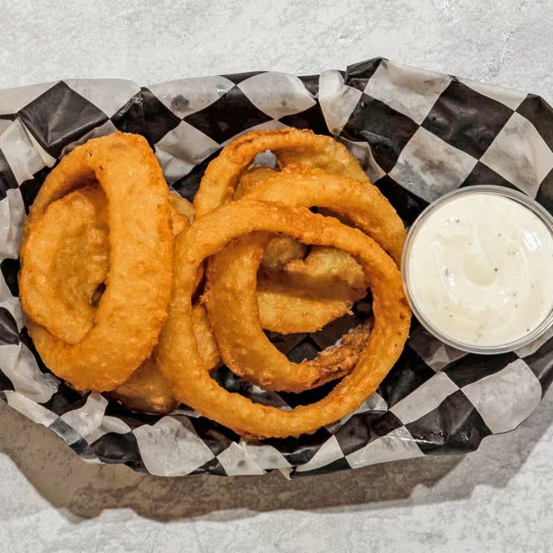 Crispy Onion Rings Basket with Ranch.