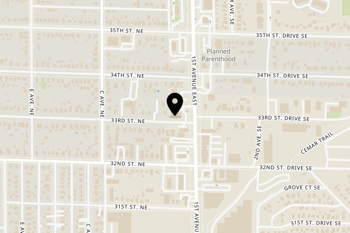 Map showing the location of Starlite Room on 3300 1st Ave NE in Cedar Rapids